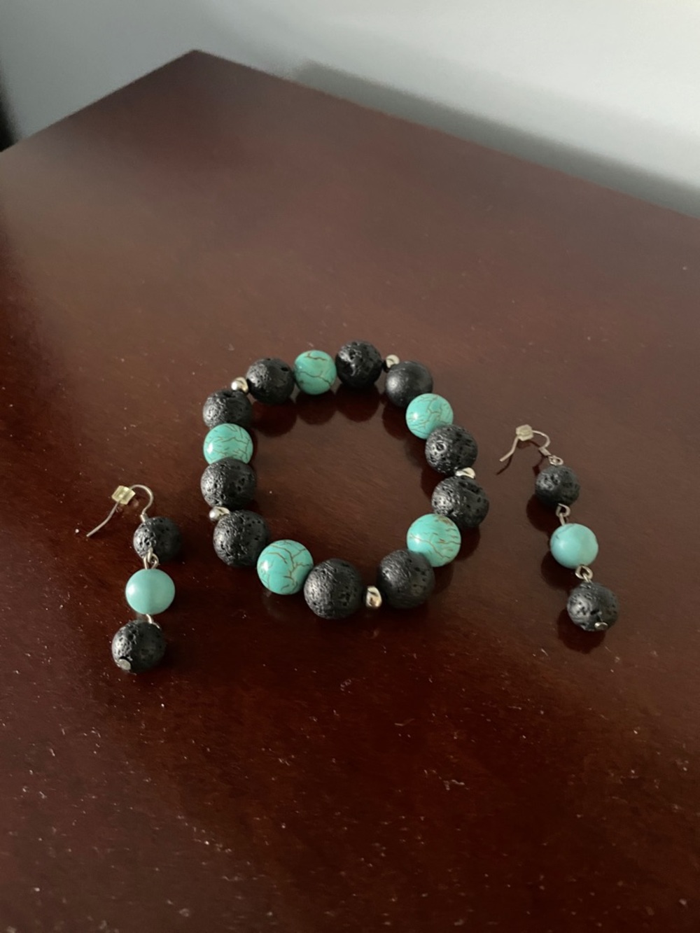 Turquoise and black lava bracelet and earrings